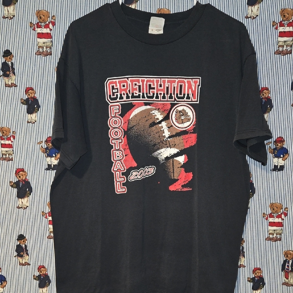 Vintage Y2k Creighton College 2003 Bulldog Football Black T-Shirt XL